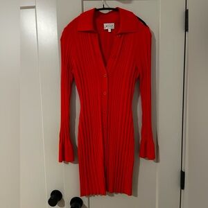Milly Vibrant Red-Orange Long Sleeve Dress